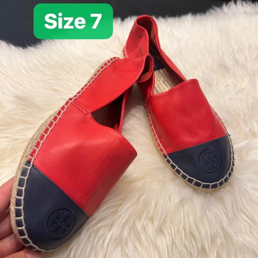 Tory Burch Red and Navy Espadrilles